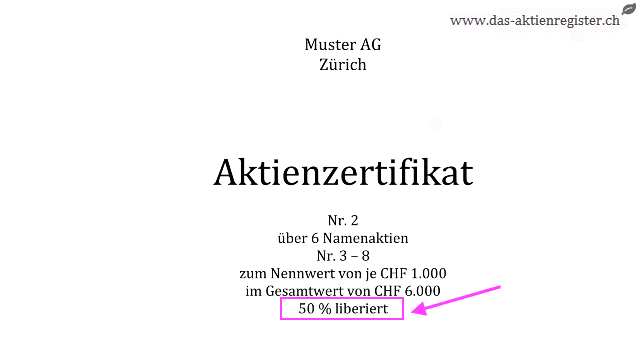 Aktienzertifikat, 50 % liberiert