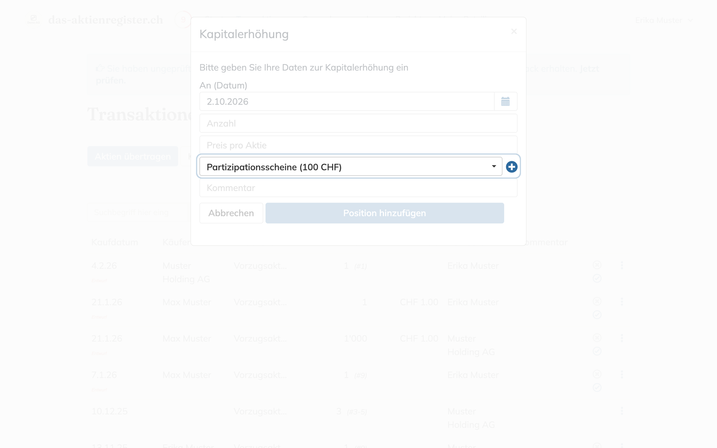 Das Plus-Zeichen neben der Wertpapierauswahl