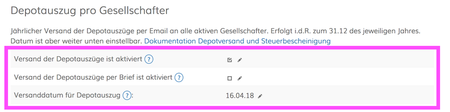 Einstellungen Versand Depotauszug & Steuerbescheinigung