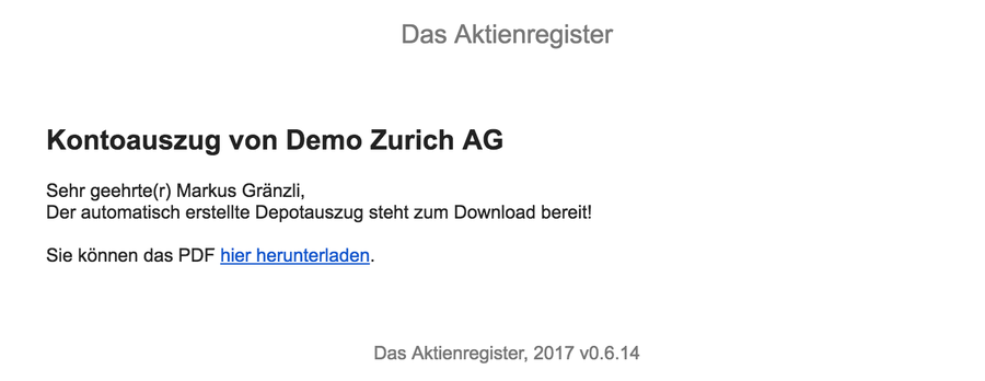 Email Depotauszug vom Aktienbuch