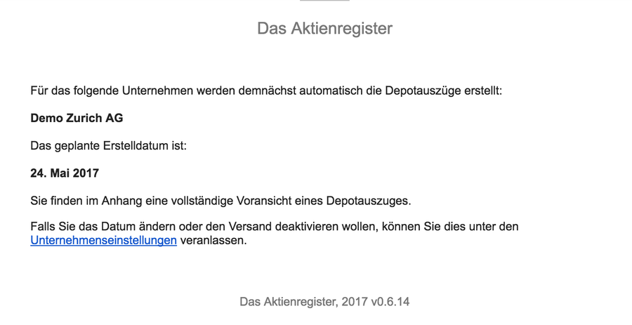 Email Ankündigung Versand Depotauszug