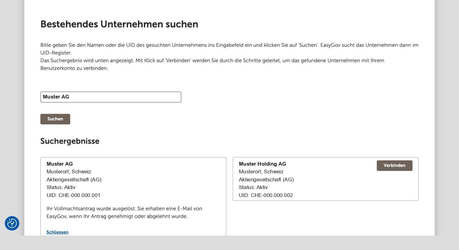 EasyGov: «Ihr Vollmachtsantrag wurde ausgelöst»
