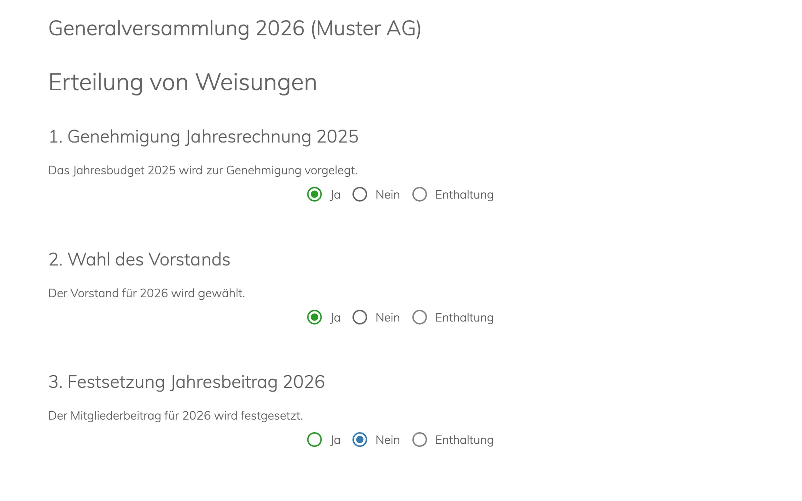 Aktionärs-Ansicht: Weisungen je Traktandum vorab erteilen