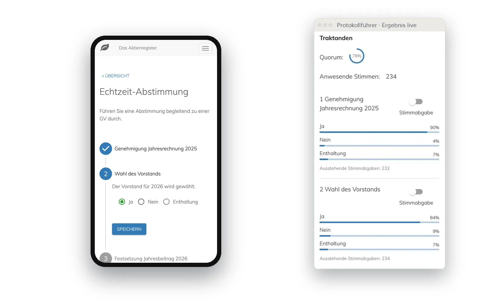 Aktionärs-Ansicht: Live-Abstimmung per Smartphone im Saal
